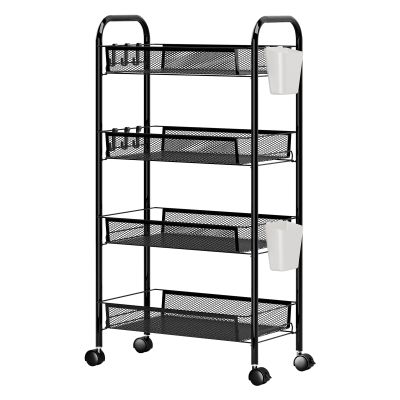NEREIDS NET Fruit Vegetable Storage Cart for Kitchen,5-Tier Vegetable Stand Rack with 360 Degree Wheels, Fruit Vegetables Produce Basket Storage Organizer for Kitchen, Pantry, Bathroom Black 4-Layers