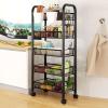 NEREIDS NET Fruit Vegetable Storage Cart for Kitchen,5-Tier Vegetable Stand Rack with 360 Degree Wheels, Fruit Vegetables Produce Basket Storage Organizer for Kitchen, Pantry, Bathroom Black 4-Layers view 2