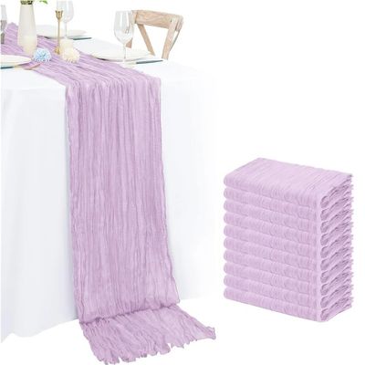 Set of 10 Gauze Wedding Table Runner, Semi-Sheer Cheesecloth for Christmas Dining Party Arches Cake Table Decor(10PCS Purpur)
