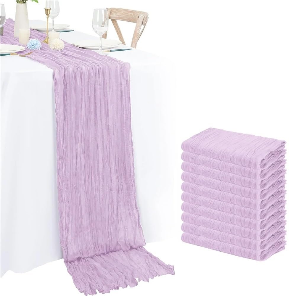 Set of 10 Gauze Wedding Table Runner, Semi-Sheer Cheesecloth for Christmas Dining Party Arches Cake Table Decor(10PCS Purpur)