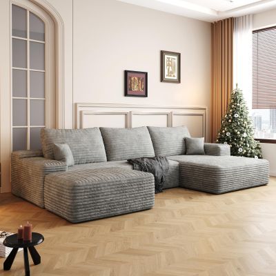 107.5" Cloud Modular U-Shaped Boneless Couches Sectional Sofa for Living Room Apartment, Deep Seat Comfy Couch with Chaise and Ottoman, No Assembly Required (Gray, Right Facing Chaise)