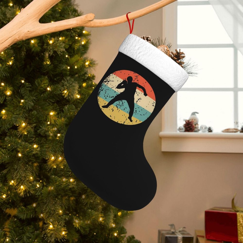 AHUNARLOP Shot Put Christmas Stockings, Xmas Stockings, 18" Large Xmas Stocking, Christmas Party Fireplace Family Hanging Stocking Decorations(White and Black)