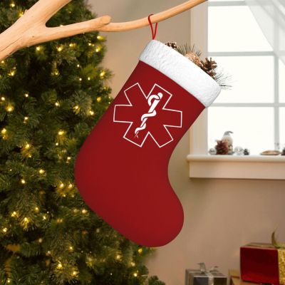 BYOBLU EMS Christmas Stockings, Xmas Stockings, 18" Large Xmas Stocking, Christmas Party Fireplace Family Hanging Stocking Decorations(Red and White)