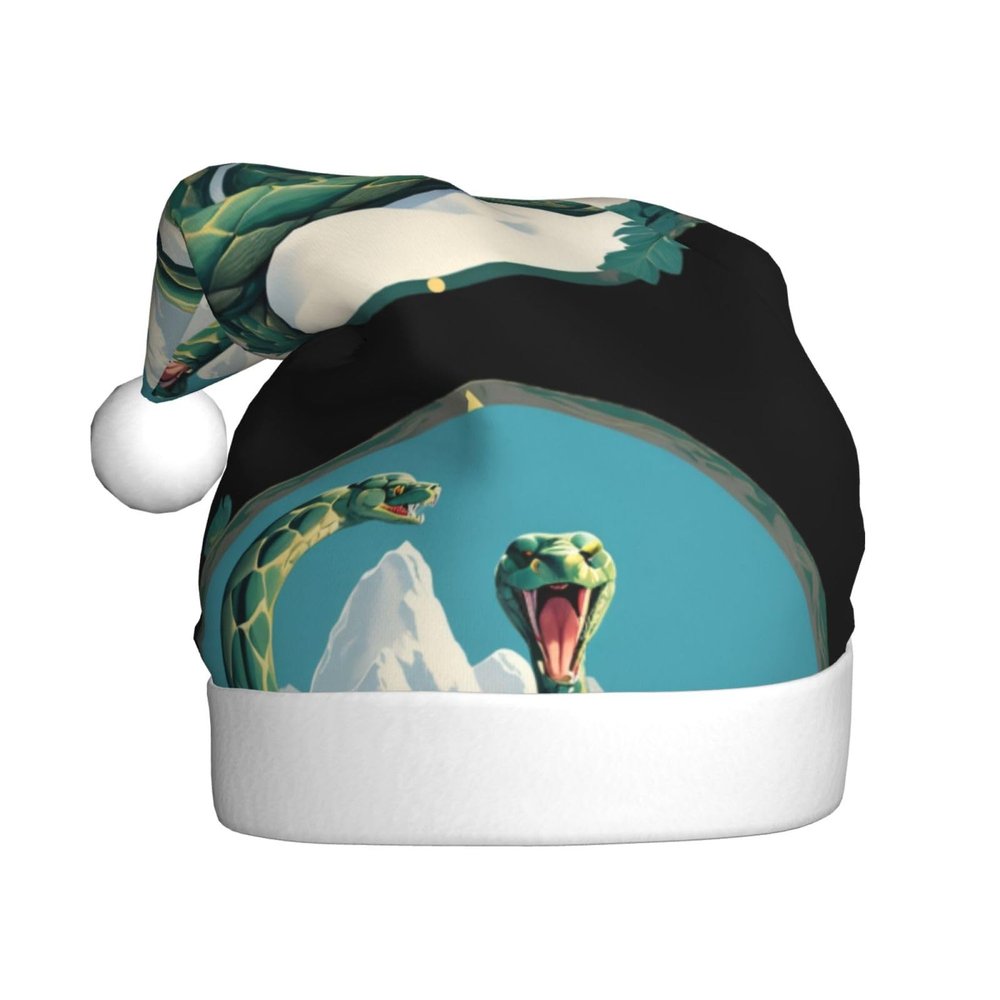 Adult plush Christmas hat YYHWHJDE The giant snake guarding the mountain Printing with soft touch for Christmas party