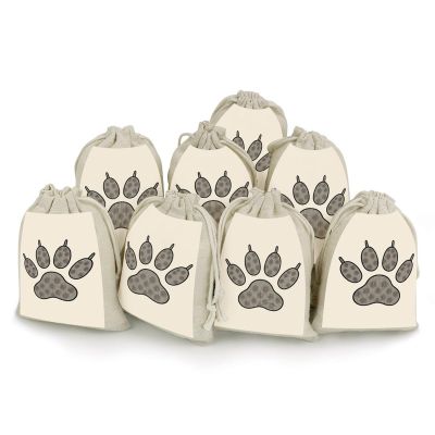 FodPand 8-Pack Cotton Linen Drawstring Bags 6.7 X 4.9 Inches Natural Small Storage Bag, Reusable Funny Vintage Dog Bone Paw Gift Pouch for Storage, Travel, Jewelry & Organizing