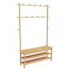 DYUNCZ Freestanding Wooden Entryway Hall Tree with 9 Hooks & 3 Shelves, Entryway Bench with Coat Rack and Shoe Storage, Shoe Coat Rack, for Hallway, Entryway(Yellow,100x30x170cm/39x12x67) view 1