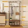 DYUNCZ Freestanding Wooden Entryway Hall Tree with 9 Hooks & 3 Shelves, Entryway Bench with Coat Rack and Shoe Storage, Shoe Coat Rack, for Hallway, Entryway(Yellow,100x30x170cm/39x12x67) view 3
