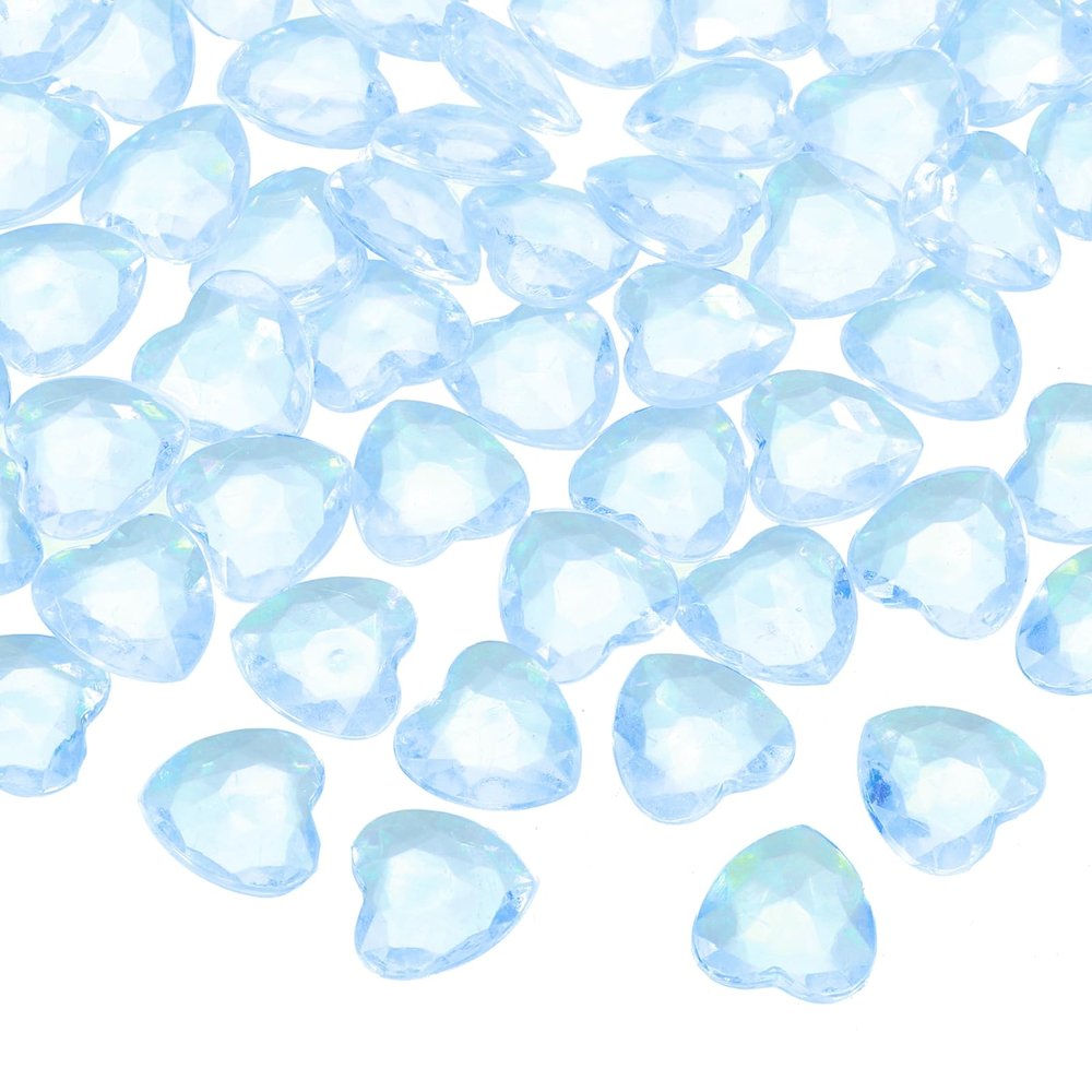 MECCANIXITY 100 Pcs Acrylic Heart Rhinestone, 12mm Pointback Clear Heart Crystal Gems Rhinestone Vase Filler Gems for Crafting Painting Table Scatters Wedding Decorations, Blue