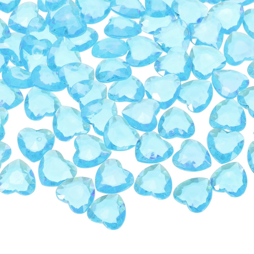 MECCANIXITY 50 Pcs Acrylic Heart Rhinestone, 12mm Pointback Clear Heart Crystal Gems Rhinestone Vase Filler Gems for Crafting Painting Table Scatters Wedding Decorations, Lake Blue