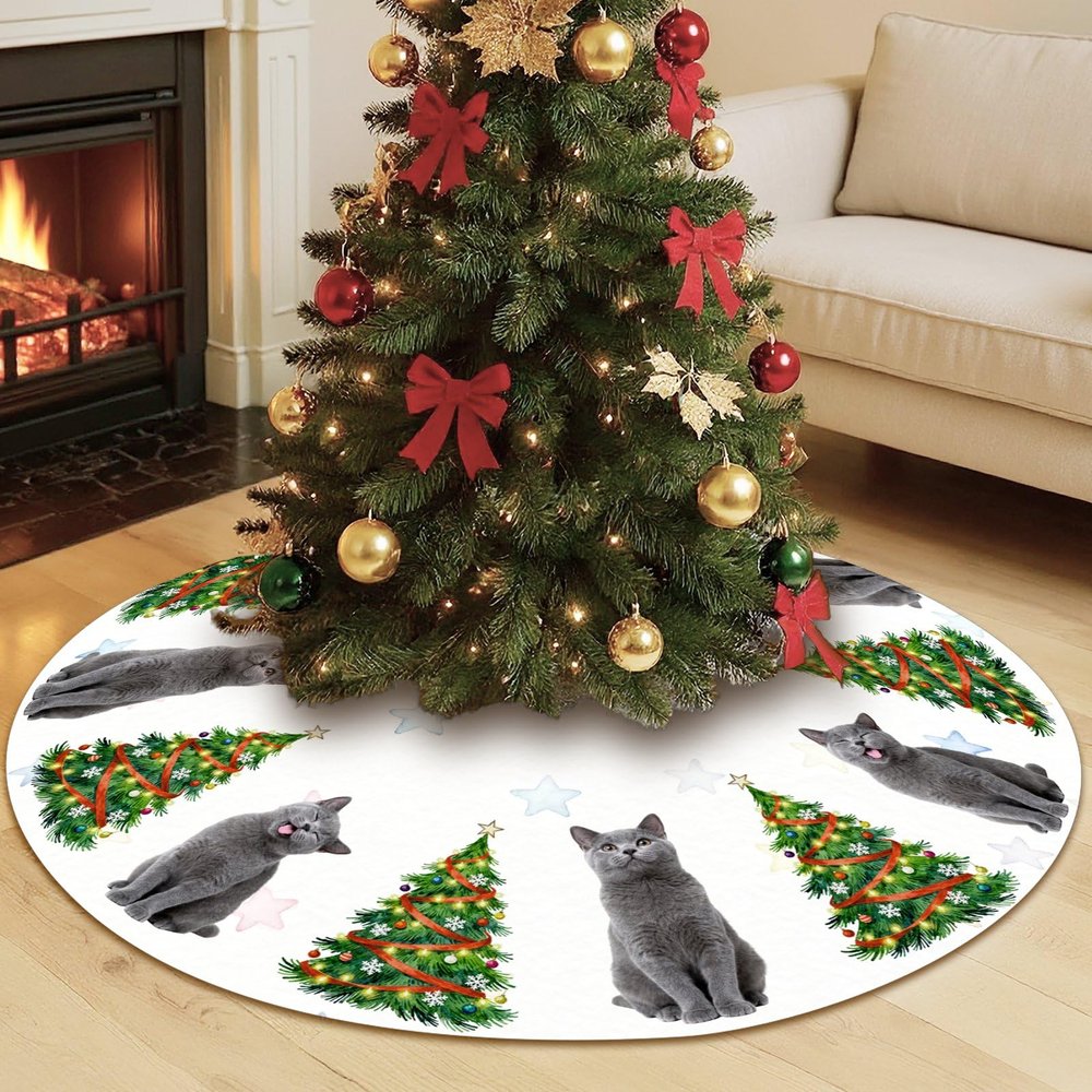 White Christmas Tree Skirt Large Soft Custom Pet Photos Decoracion De Navidad Winter Holiday Tree Mat Decoration Unique Holiday Decorations Ornaments Birthday Gifts for Women