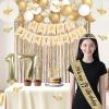 50Pcs 17th Birthday Decorations for Girls, Champagne Gold Happy 17 Year Old Gifts for Girls, 17 Sash and Crown, Banner, Fringe Curtains, Hanging Paper Fans, 17th Birthday Party Decorations view 2