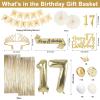 50Pcs 17th Birthday Decorations for Girls, Champagne Gold Happy 17 Year Old Gifts for Girls, 17 Sash and Crown, Banner, Fringe Curtains, Hanging Paper Fans, 17th Birthday Party Decorations view 3