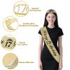 50Pcs 17th Birthday Decorations for Girls, Champagne Gold Happy 17 Year Old Gifts for Girls, 17 Sash and Crown, Banner, Fringe Curtains, Hanging Paper Fans, 17th Birthday Party Decorations view 4