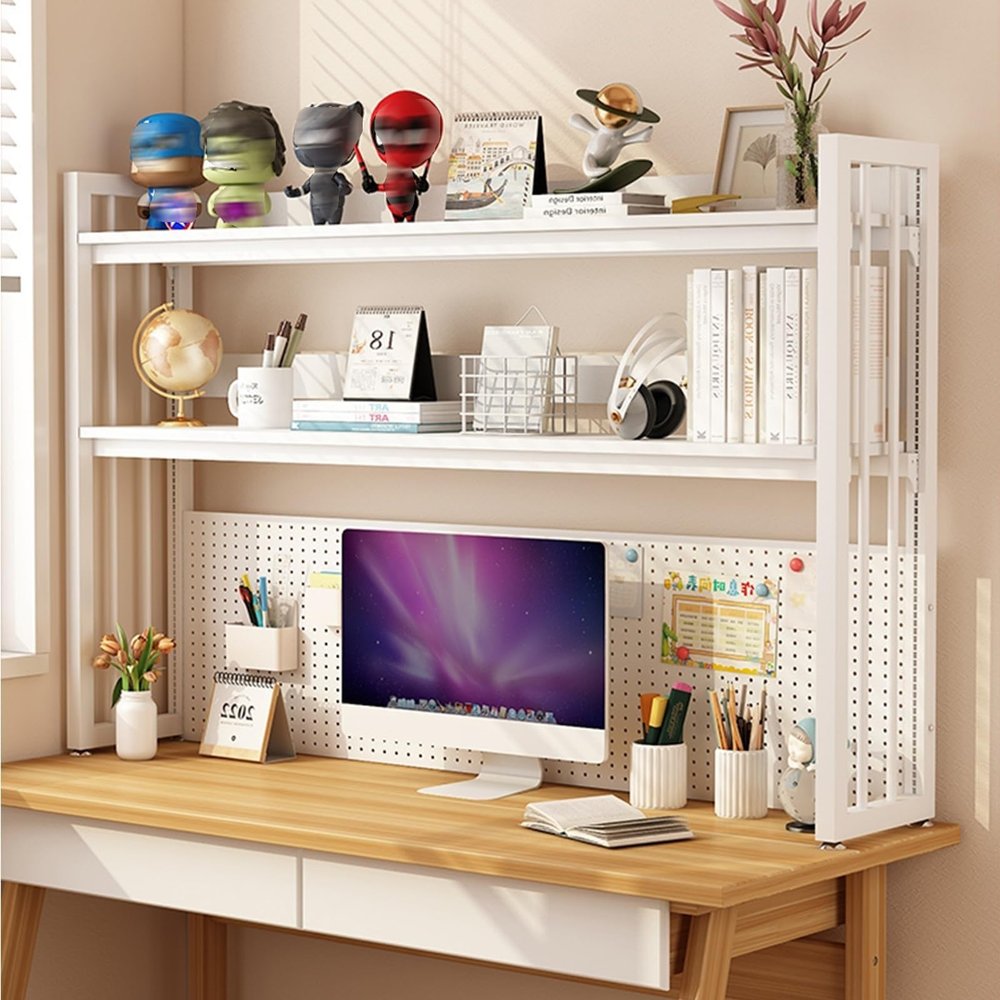 Desktop Shelf Organizer Adjustable Bookcase,Nizer for Office Supplies and Accessories Storage 2 Tier for Computer Desk Display(D,100CM/39.3IN)