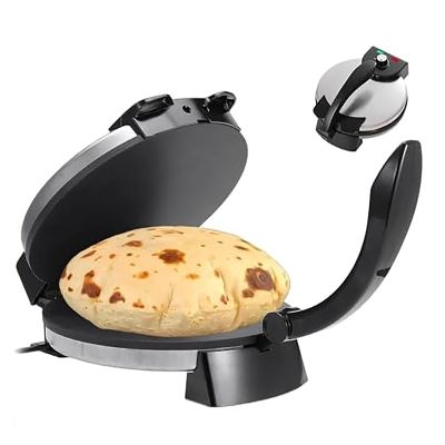 1200W Electric Roti Maker with Double-Sided Heating, Adjustable Temperature Control, Non-Stick 12-Inch Plates for Perfect Chapati, Pancakes, Crepes & Omelettes.