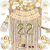 51Pcs 22nd Birthday Decorations, Champagne Gold Happy 22 Birthday Decorations with Sash and Crown, Banner, Fringe Curtains, Hanging Paper Fans, 22 Year Old Gifts view 1