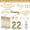 51Pcs 22nd Birthday Decorations, Champagne Gold Happy 22 Birthday Decorations with Sash and Crown, Banner, Fringe Curtains, Hanging Paper Fans, 22 Year Old Gifts view 3