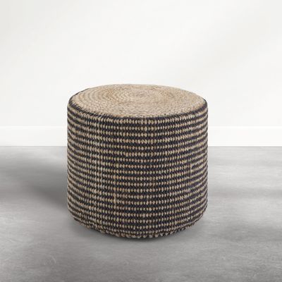SIMPLIHOME Larissa 18" Wide Braided Jute Round Pouf in Sandy Natural/Ebony