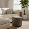 SIMPLIHOME Larissa 18" Wide Braided Jute Round Pouf in Sandy Natural/Ebony view 3