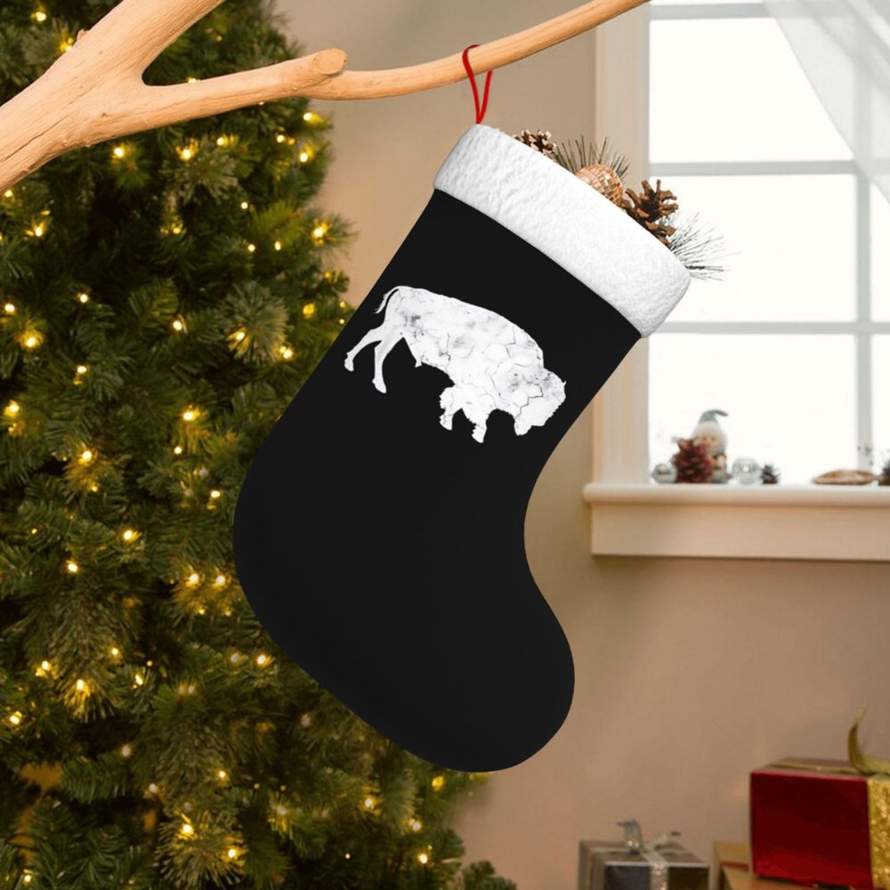AMZWZSH Buffalo Retro Bison Animal Lover- Christmas Stockings, Xmas Stockings, 18" Large Xmas Stocking, Christmas Party Fireplace Family Hanging Stocking Decorations(White and Black)