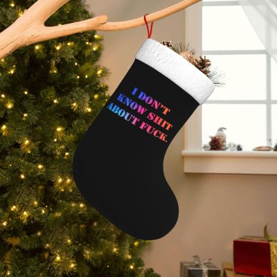 AMZWZSH I Don't Know Shit About Fuck Christmas Stockings, Xmas Stockings, 18" Large Xmas Stocking, Christmas Party Fireplace Family Hanging Stocking Decorations(White and Black)