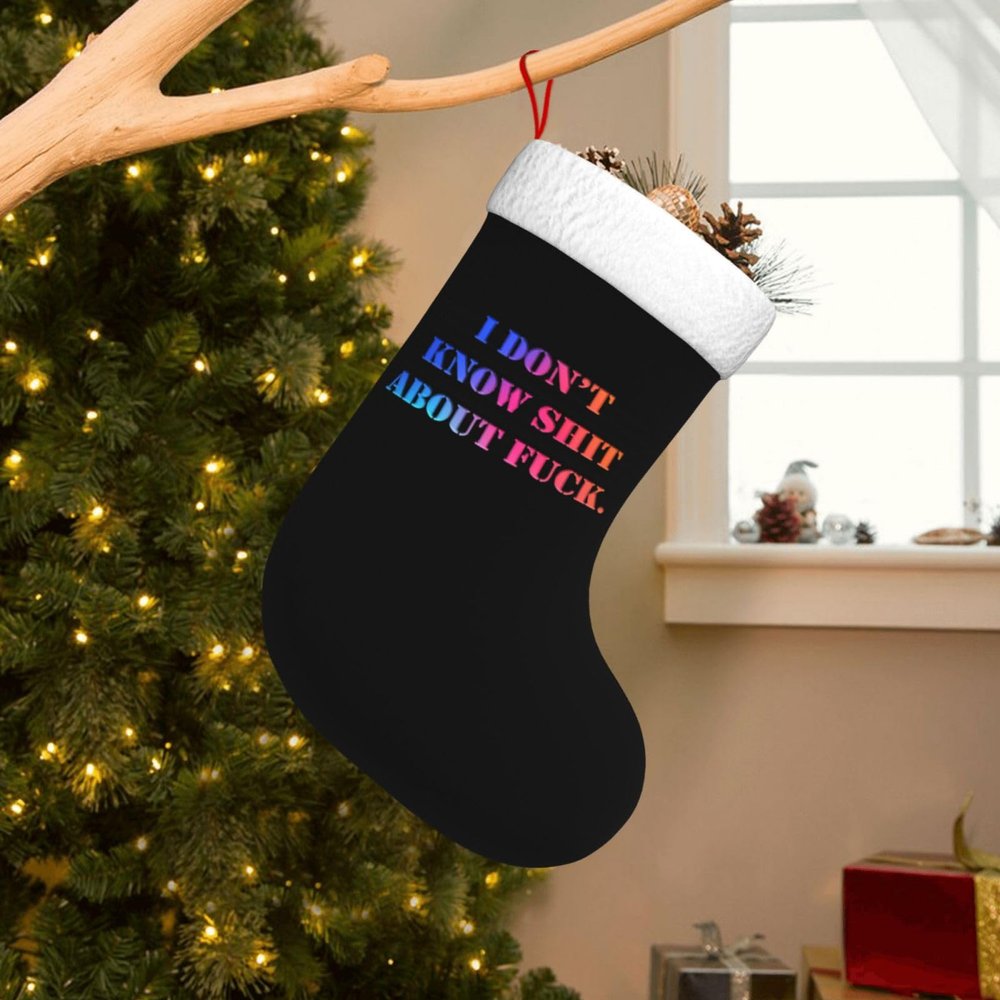 AMZWZSH I Don't Know Shit About Fuck Christmas Stockings, Xmas Stockings, 18" Large Xmas Stocking, Christmas Party Fireplace Family Hanging Stocking Decorations(White and Black)