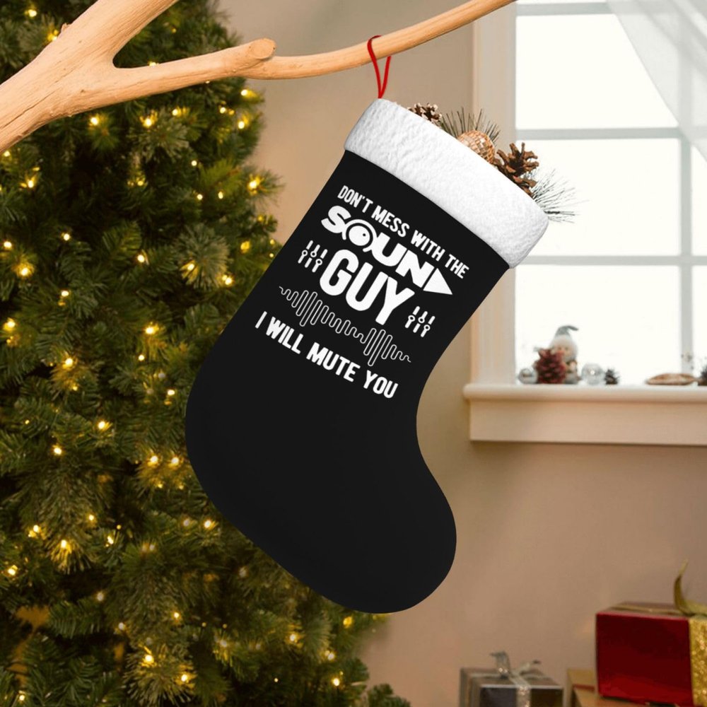 AMZWZSH Don't Mess with The Sound Guy Christmas Stockings, Xmas Stockings, 18" Large Xmas Stocking, Christmas Party Fireplace Family Hanging Stocking Decorations(White and Black)