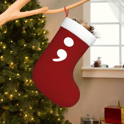 AMZWZSH Semi Colon Christmas Stockings, Xmas Stockings, 18" Large Xmas Stocking, Christmas Party Fireplace Family Hanging Stocking Decorations(Red and White)