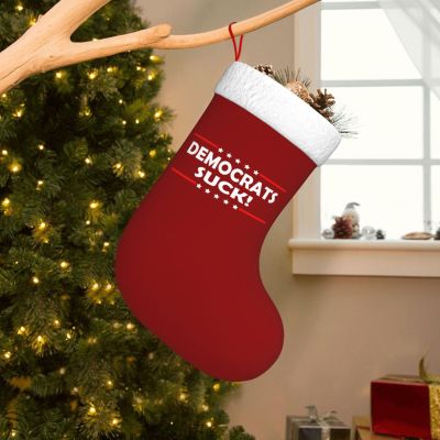AMZWZSH Democrats Suck Christmas Stockings, Xmas Stockings, 18" Large Xmas Stocking, Christmas Party Fireplace Family Hanging Stocking Decorations(Red and White)