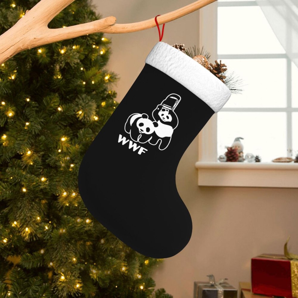 AMZWZSH WWF Panda Bear Wrestling Christmas Stockings, Xmas Stockings, 18" Large Xmas Stocking, Christmas Party Fireplace Family Hanging Stocking Decorations(White and Black)
