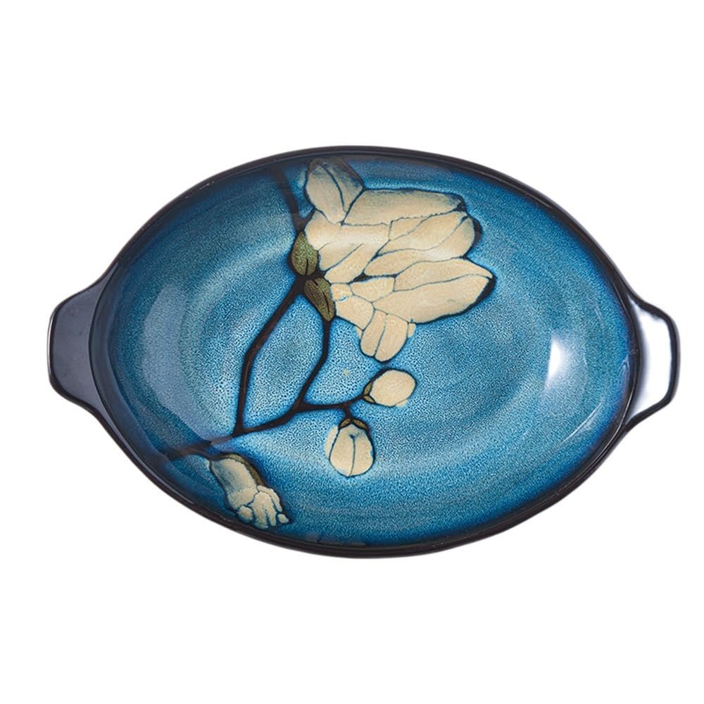 Roast 5.5cm Deep Nordic Ceramic Double Ear Baking Tray for Home Use, Large Oval Shaped Household Kitchen Dish Pasta