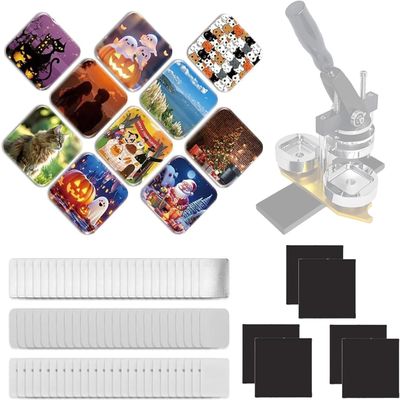 1000 Sets 2in/50mm Square Magnet Button Supplies, Including Metal Cover, Plastic Back Cover, Clear Film, Blank Paper, Soft Magnet
