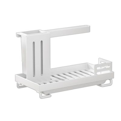 Sink Caddy, Kitchen Sink Organizer, Sponge Holder Carbon Steel with Removable Drain Pan Storage for Soap,Sponge, Spoon, Fork,Dishcloth(White)