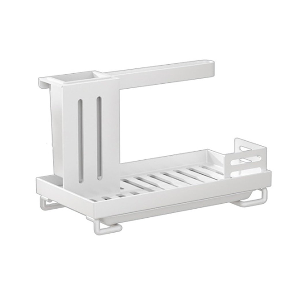 Sink Caddy, Kitchen Sink Organizer, Sponge Holder Carbon Steel with Removable Drain Pan Storage for Soap,Sponge, Spoon, Fork,Dishcloth(White)