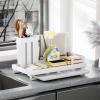 Sink Caddy, Kitchen Sink Organizer, Sponge Holder Carbon Steel with Removable Drain Pan Storage for Soap,Sponge, Spoon, Fork,Dishcloth(White) view 3