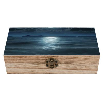 FekiLoot Moon And Sea Wooden Storage Box Exquisite Wood Keepsake Box Vintage Wooden Gift Jewelry Case for Crafts And Photo Storage Boxes