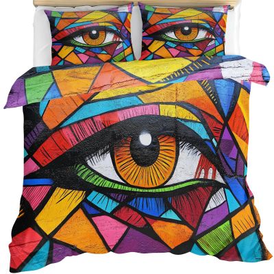 GKPLY Abstract Comforter Cover, Eye Graffiti Duvet Cover Set, Colorful Bedding & Home Decor, Zipper & Ties, Reversible Print Comforter Set & 2 Pillow Cases, California King