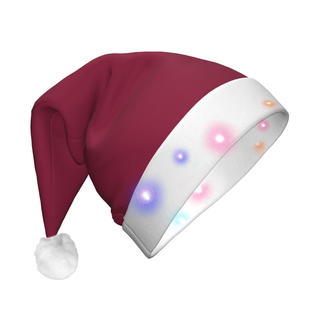 BLWSLC Qatar flag Adult light-up Santa hat printed Santa hat with LED lights suitable for Christmas New Year's and other holiday parties