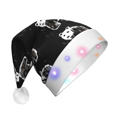 BLWSLC Children Drawing Bears Adult light-up Santa hat printed Santa hat with LED lights suitable for Christmas New Year's and other holiday parties