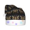 BLWSLC Golden Delicate Dragonfly on Black Background Adult light-up Santa hat printed Santa hat with LED lights suitable for Christmas New Year's and other holiday parties view 2