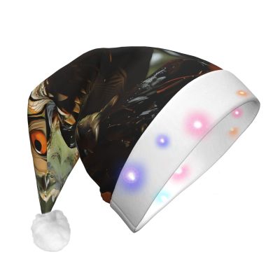 BLWSLC Spiny lizards Adult light-up Santa hat printed Santa hat with LED lights suitable for Christmas New Year's and other holiday parties