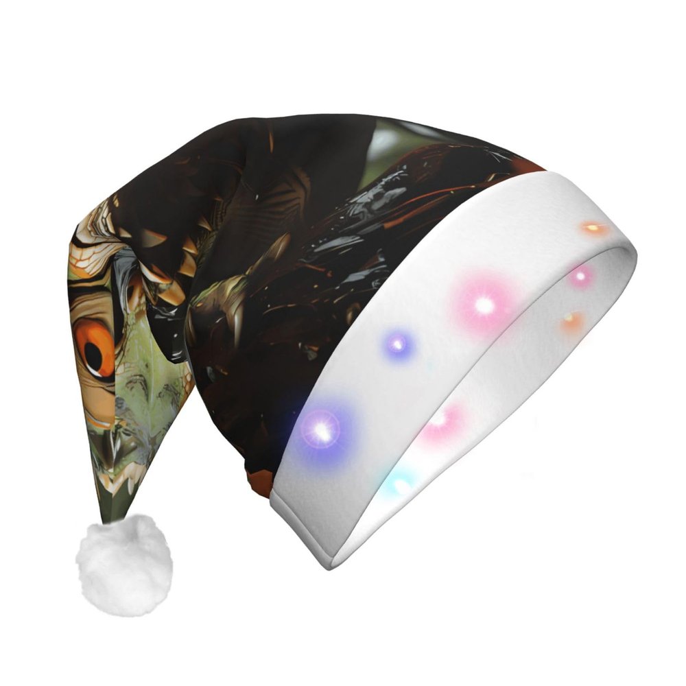 BLWSLC Spiny lizards Adult light-up Santa hat printed Santa hat with LED lights suitable for Christmas New Year's and other holiday parties