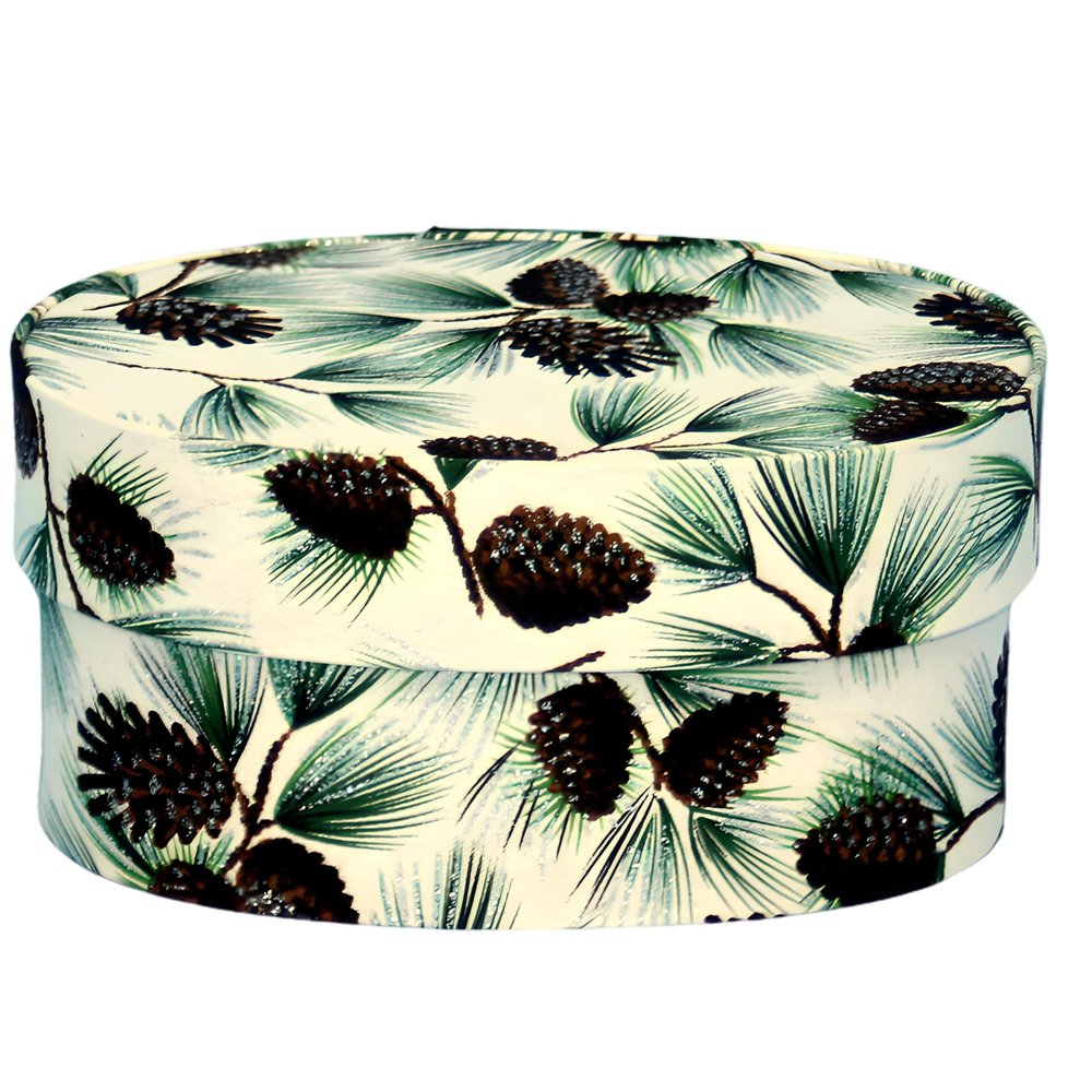 Sarah's Hat Boxes Pine Cones Decorative Gift Box | Elegant Reusable Storage Boxes for Gifts, Keepsakes, Jewelry, or Special Items | Unique Printed Design