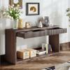 60" Modern 2-Drawer Fluted Console Table Natural Wood Veneer Sofa Table Behind Couch Table for Living Room, Hallway, Entryway, Home Office, Walnut view 1