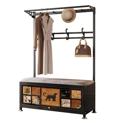 DYUNCZ Hall Tree with Bench and Shoe Storage, Metal Coat Rack Standing, Entryway Hall Tree, Coat Rack with Storage and Cushioned Seat, for Living Room Bedroom Hallway(100x36x172cm)