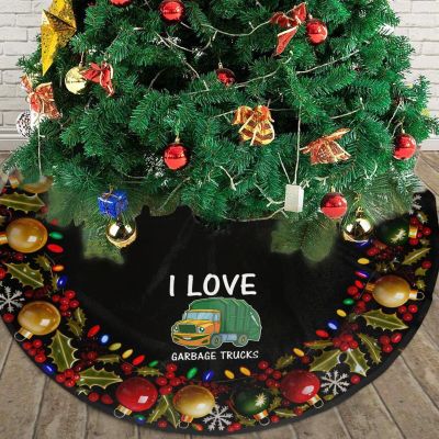 Christmas Tree Skirt I Love Garbage Trucks Christmas Decorations Soft Red Green Christmas Decor Mat for Xmas Holiday Decorations 30"