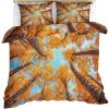 GKPLY Forest Comforter Set, Autumn Forest Bedding Set, Natural Duvet Cover with Zipper & Ties, Reversible Bedding & Bedroom Decor, 3 Pieces, 2 Pillow Cases, California King view 1