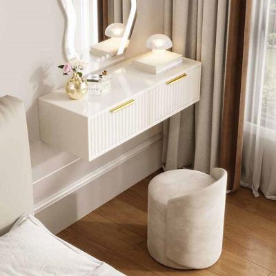 2 Drawers Vanity, Floating Vanity Makeup Table, Solid Wood Wall Mounted Desk, Suspended Corner Nightstand Bedside Table for Bedroom