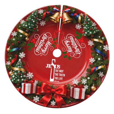 Christmas Tree Skirt Jesus The Way The Truth The Life John 14 6 Christmas Decorations Soft Red Green Christmas Decor Mat for Xmas Holiday Decorations 36"