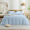 BVH Cotton Co. Designer Coconut Button Closure Duvet Cover Set Hotel Luxury 600 Thread Count Egyptian Cotton 3 Pieces Duvet Cover Set Full (80" x 90") (Light Blue, Solid) view 1